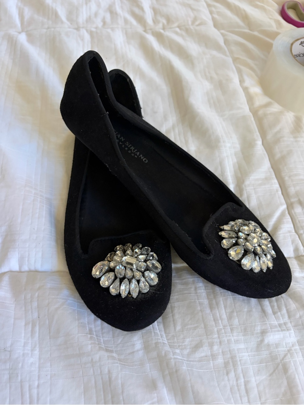 Christian Siriano Black Suede Jeweled Ballet Flats